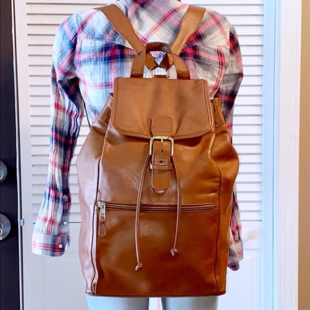 Vintage Coach XL British Tan Leather Rucksack Travel Bag Carry On Backpack - Picture 10 of 11